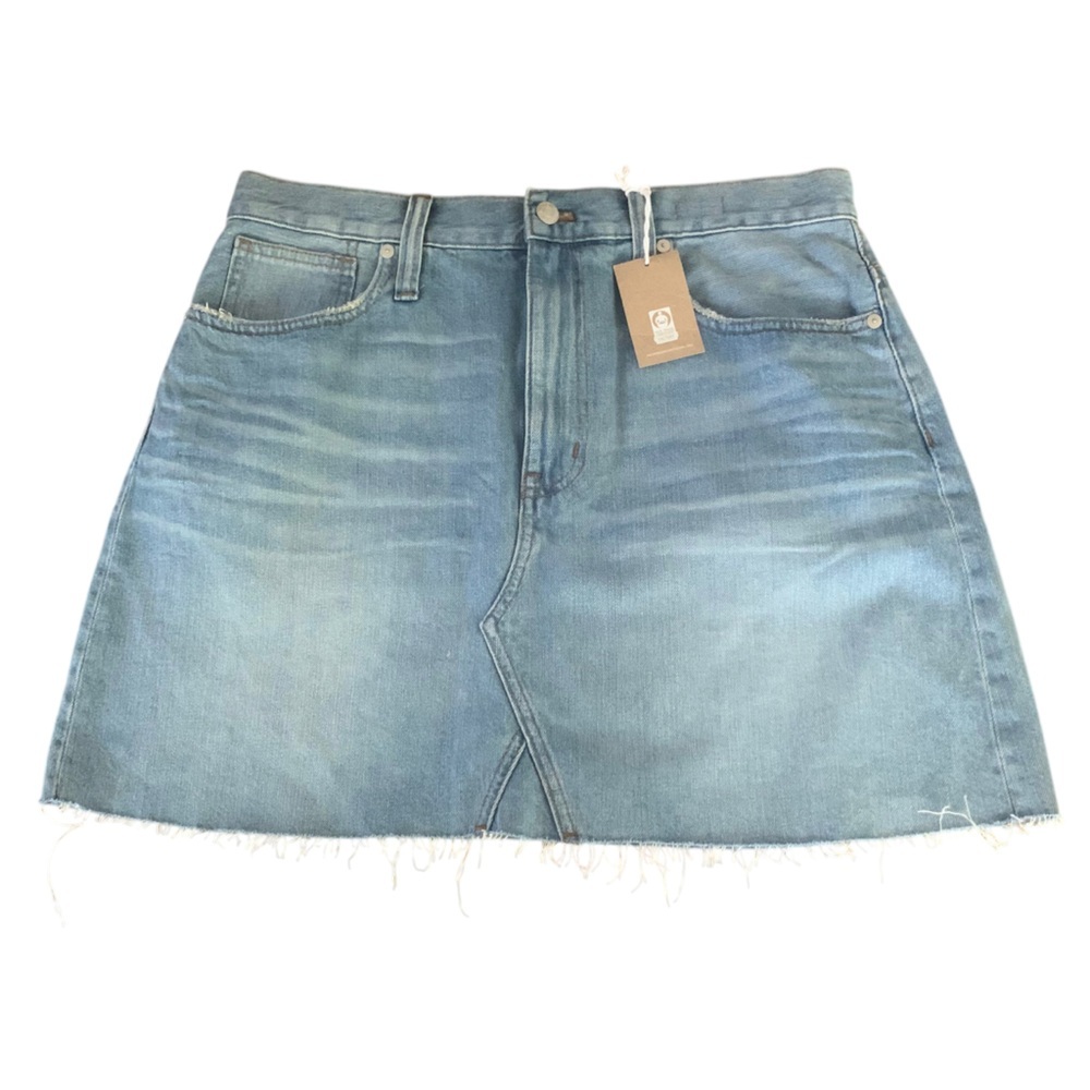 Madewell NWT Rigid Denim A-Line Mini Skirt Casual Loght Wash Raw Hem Sz 31